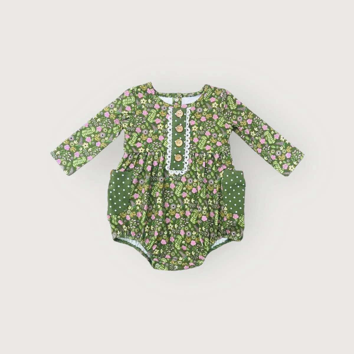 Girls swoon baby green floral bubble romper