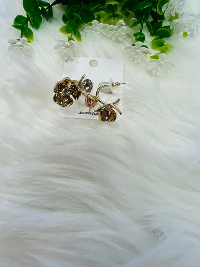 Gold Floral Metal Earrings - Mini Mee Boutique