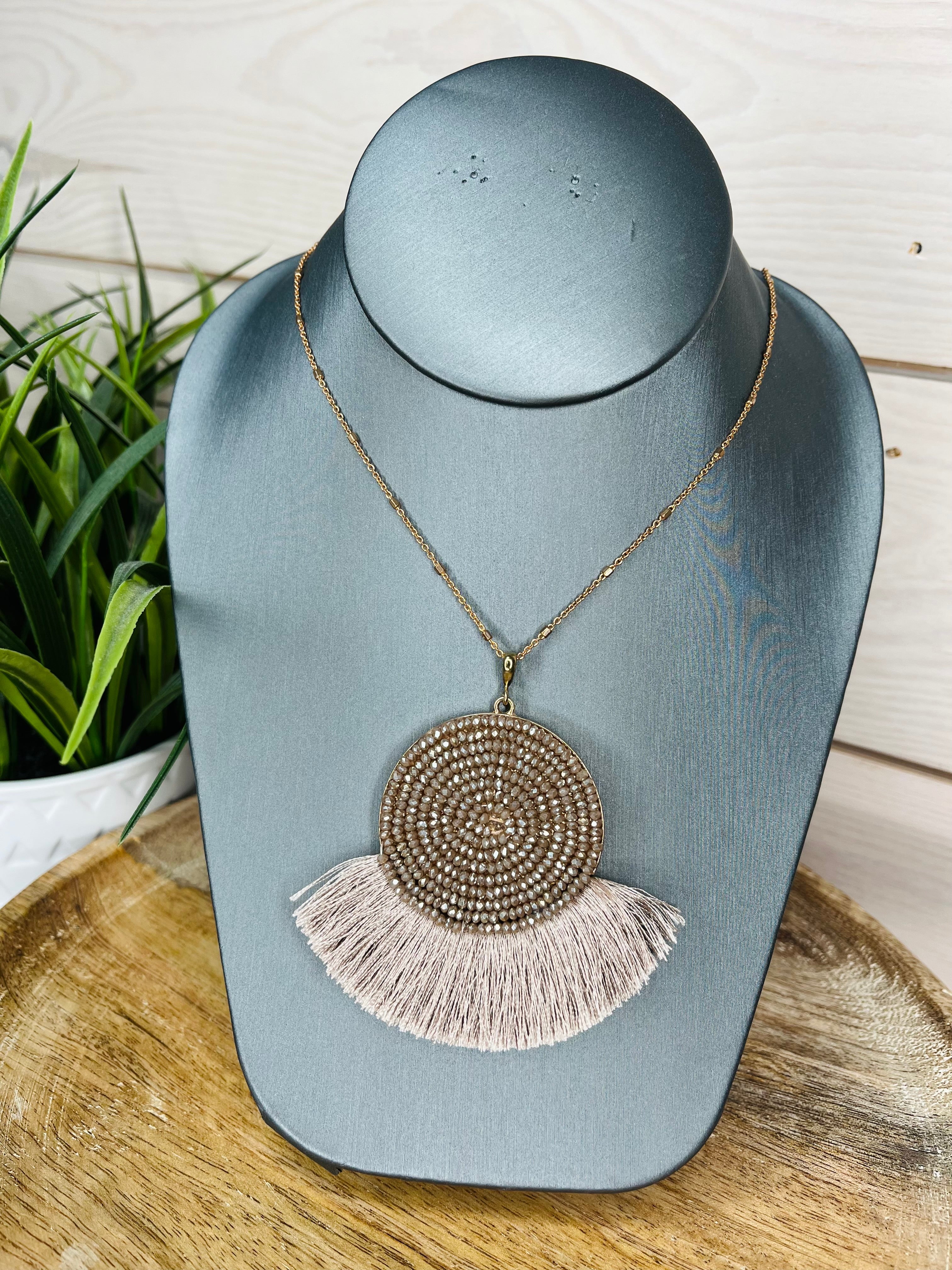 Gold beaded fringe necklace women's