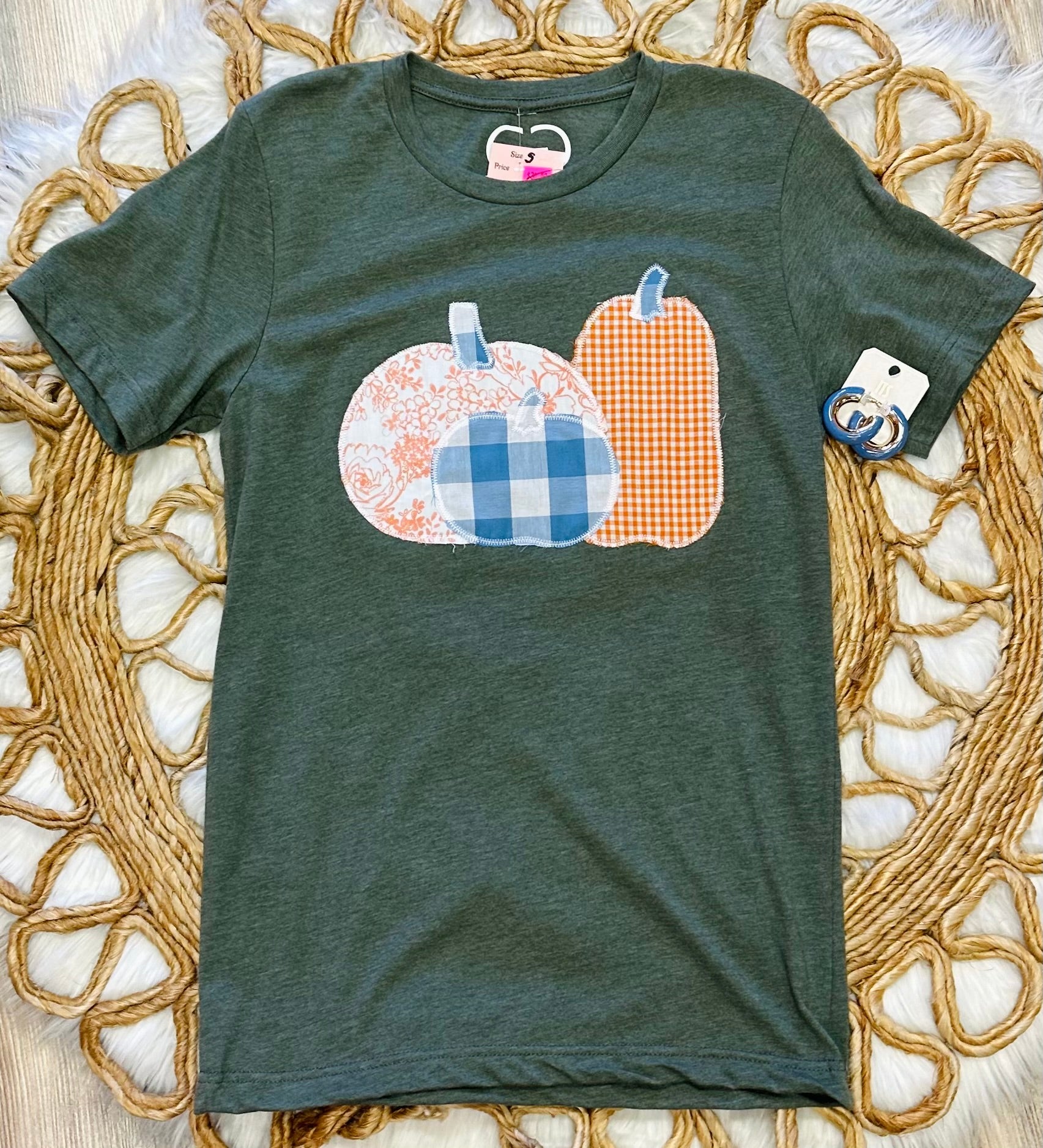 Green Stitched Pumpkin Graphic Tee Women's
