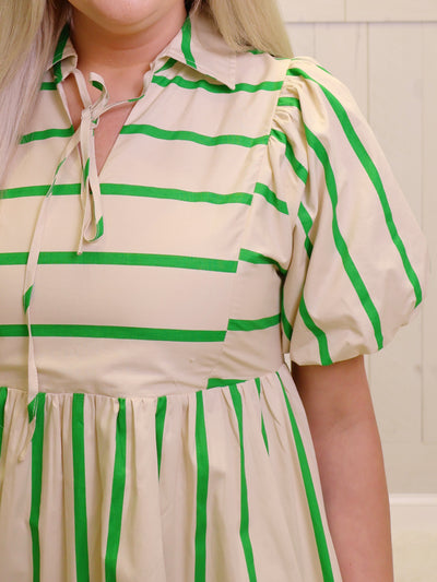 Green and Cream Striped Dress by Jodifl