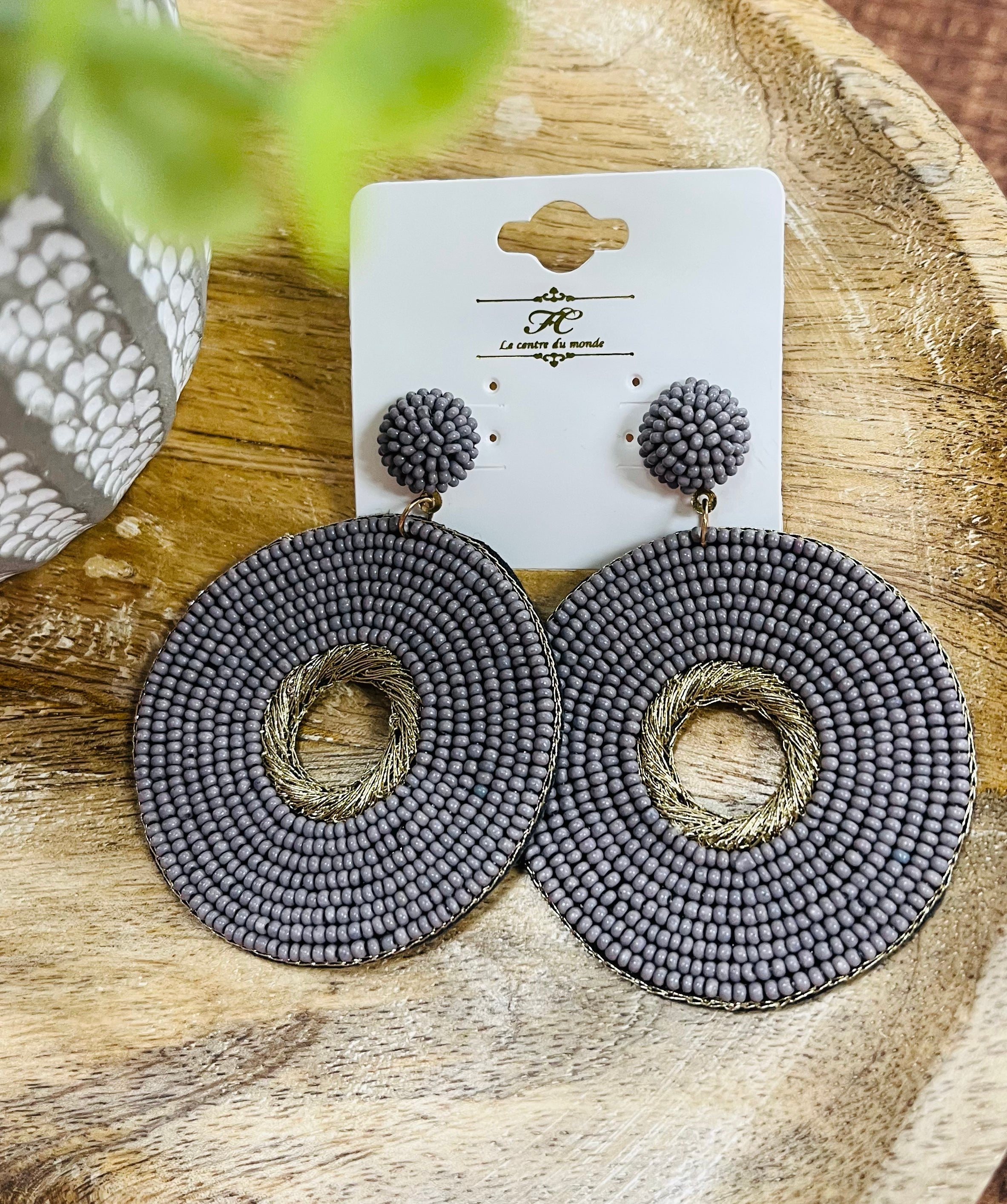 Grey Circle Dangle Earrings