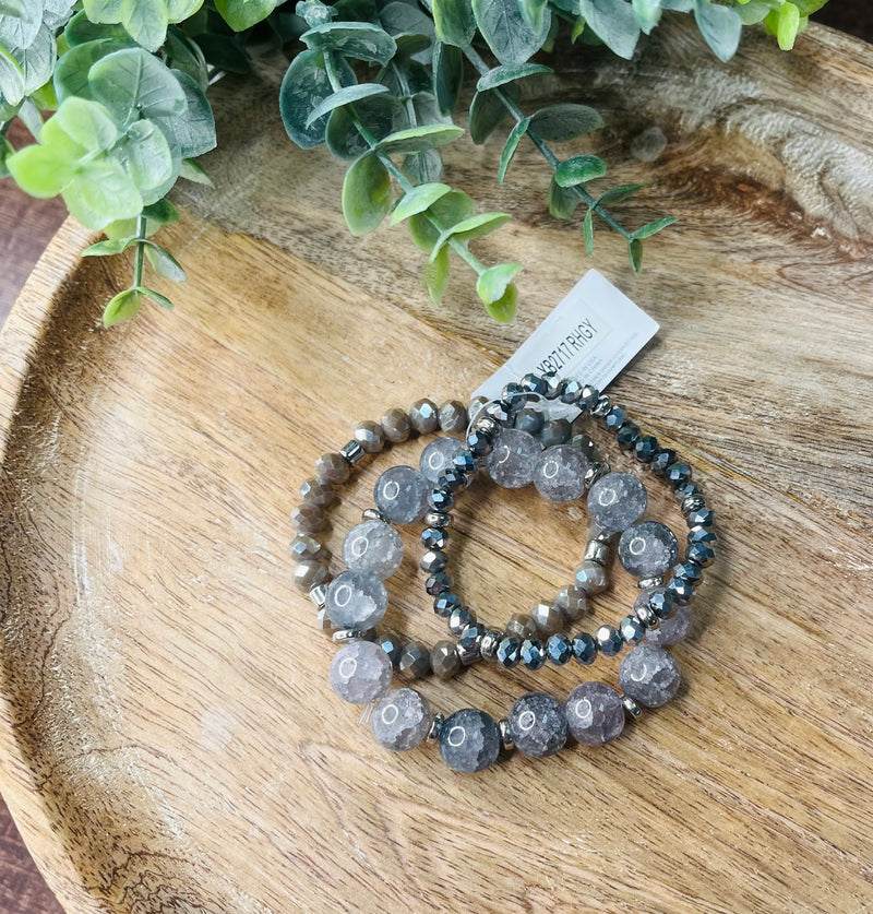 Grey Gem Bracelet 3-Set Jewelry