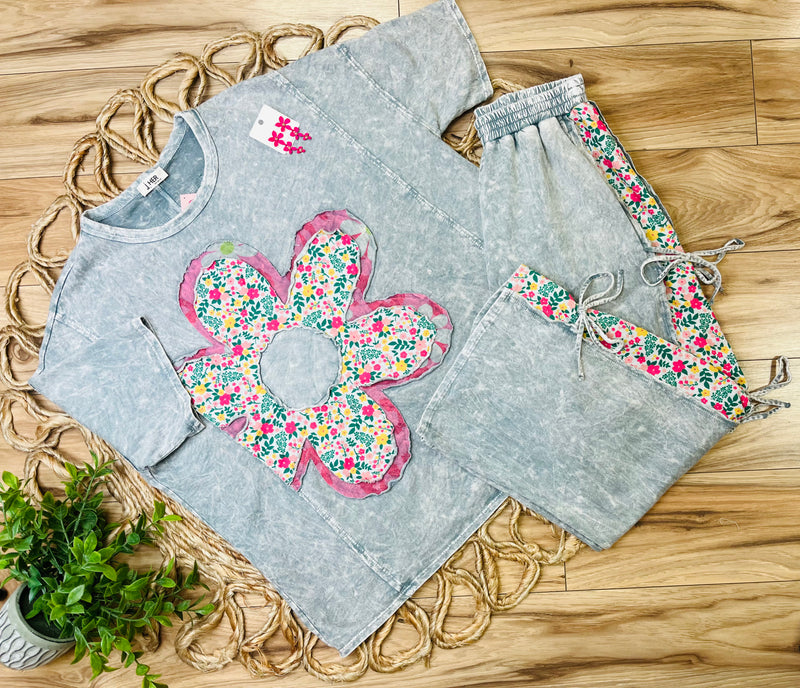 Grey Mineral Washed Flower Patch Set by J. Her