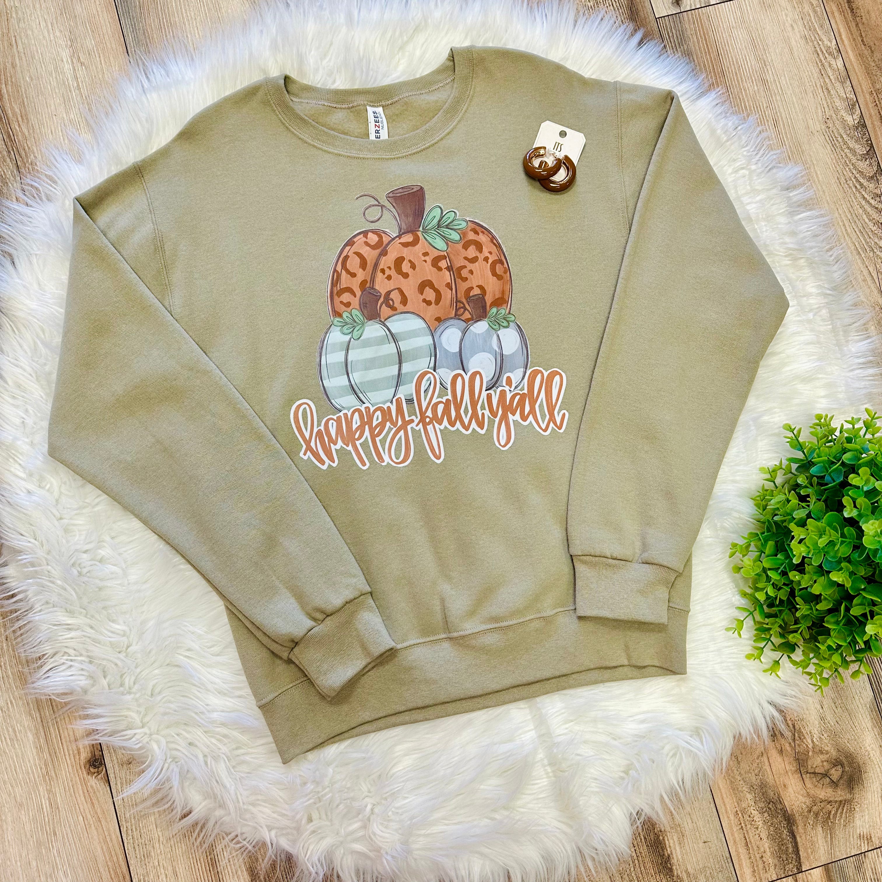 Happy Fall Y’all Crewneck Graphic Sweatshirt Women's