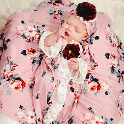 Haute Baby Mauve Garden 3 Piece Set (Gown, Hat, and Blanket) - Mini Mee Boutique