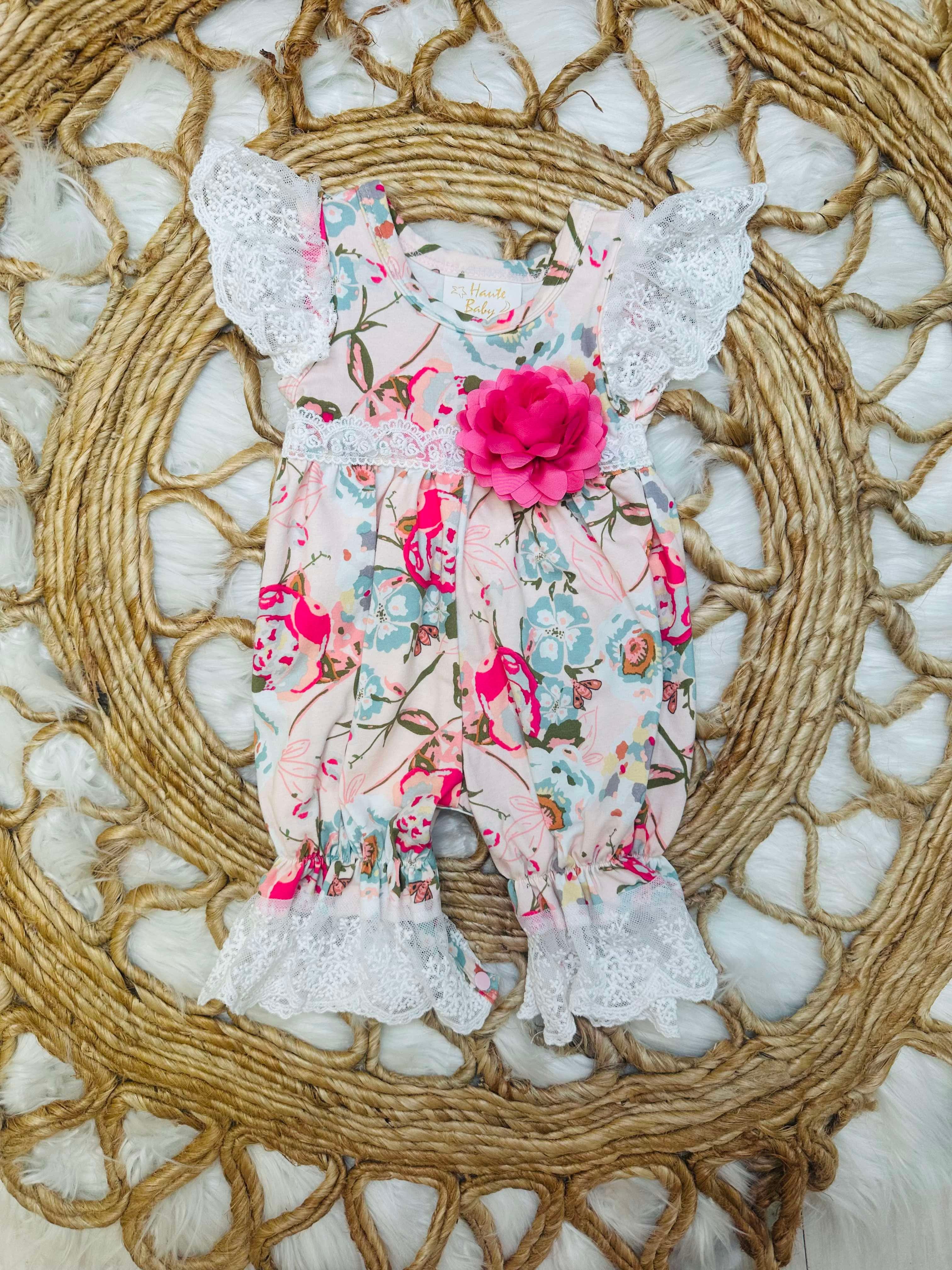 Girl’s Haute Baby Mums and Roses Infant Romper – Mini Mee