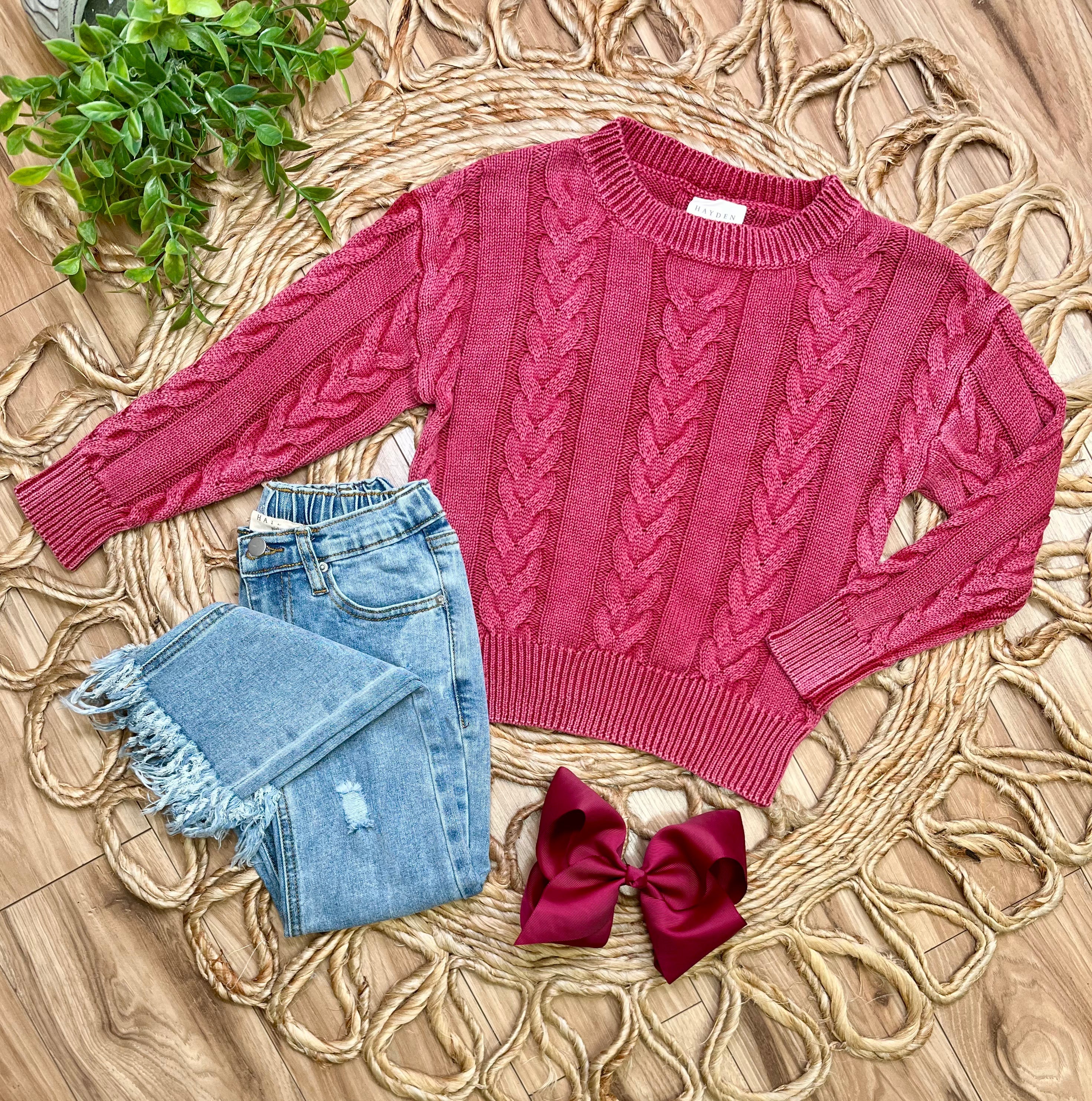 Hayden Girl’s Burgundy Sweater