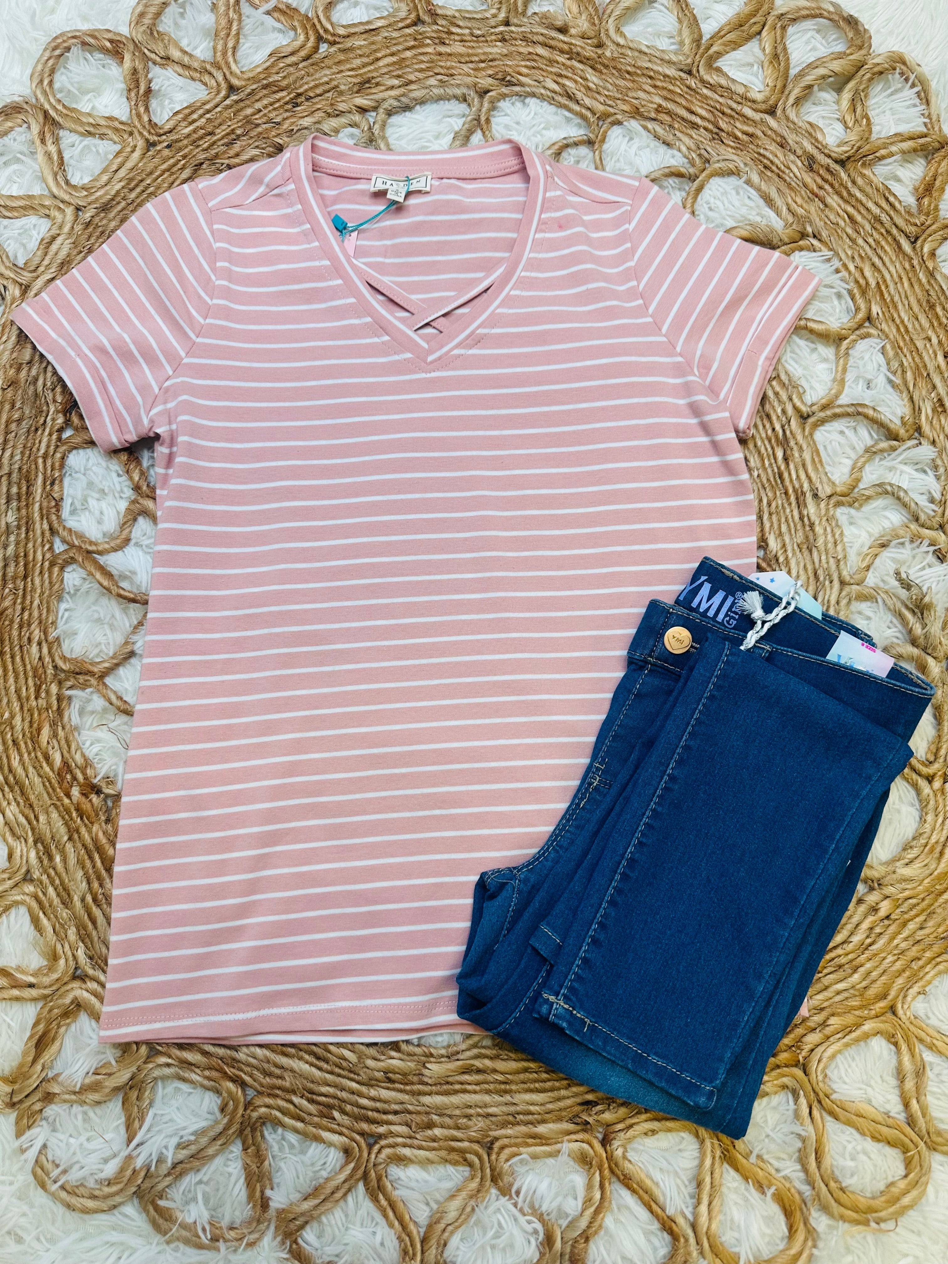 Hayden Girls Dusty Pink Stripe Top