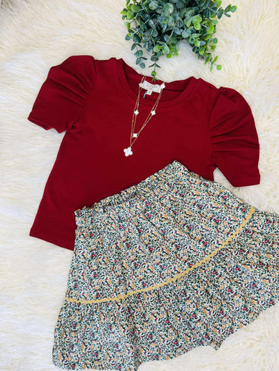 Hayden Girls Fall Floral Skort Set Top and Bottom