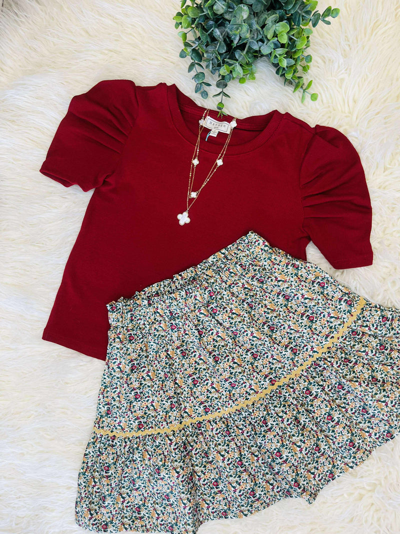 Hayden Girls Fall Floral Skort Set Top and Bottom