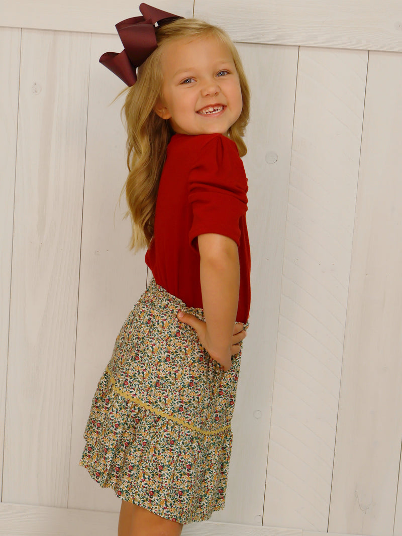 Hayden Girls Fall Floral Skort Set Top and Bottom