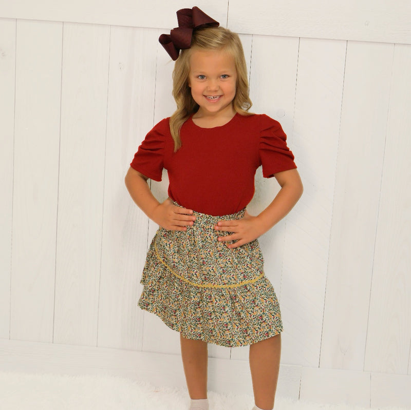 Hayden Girls Fall Floral Skort Set Top and Bottom