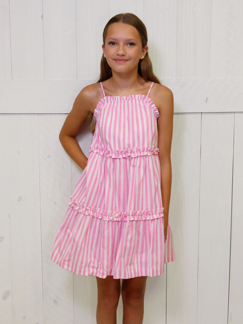 Hayden Girls Pink and White Striped Dress