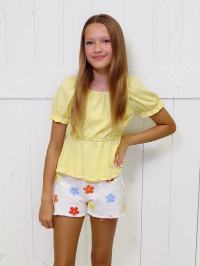 Hayden Girls White Floral Denim Shorts