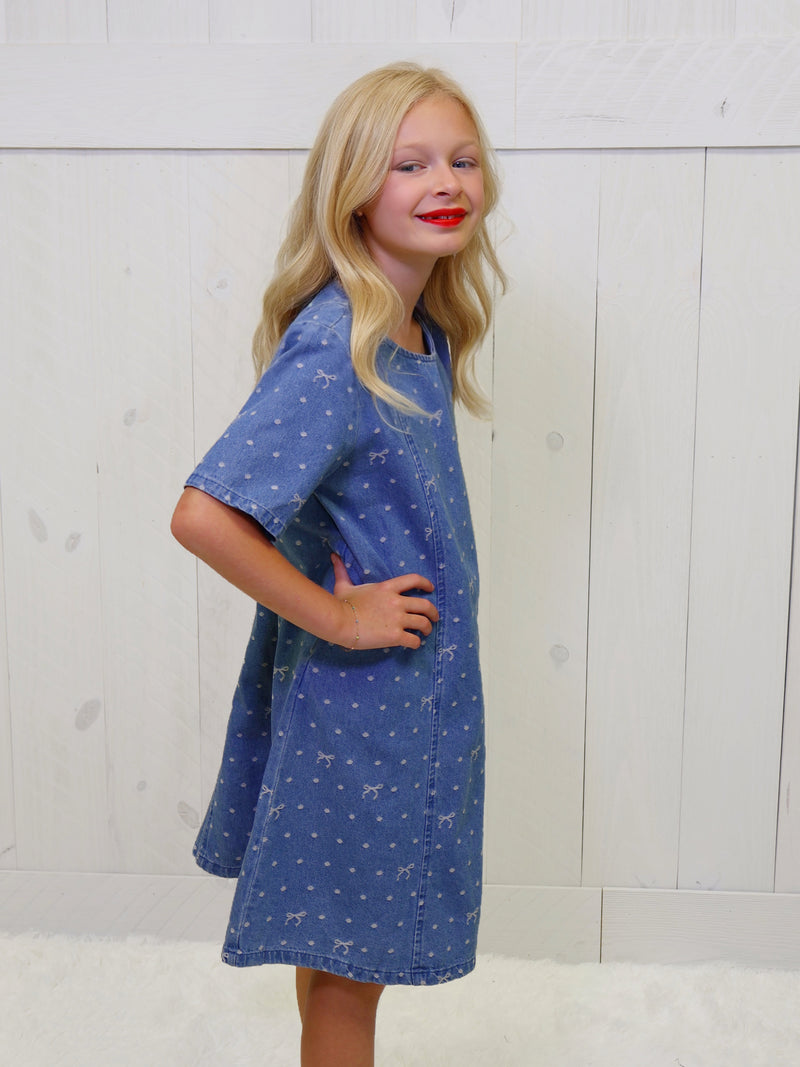 Hayden Girls bow denim dress