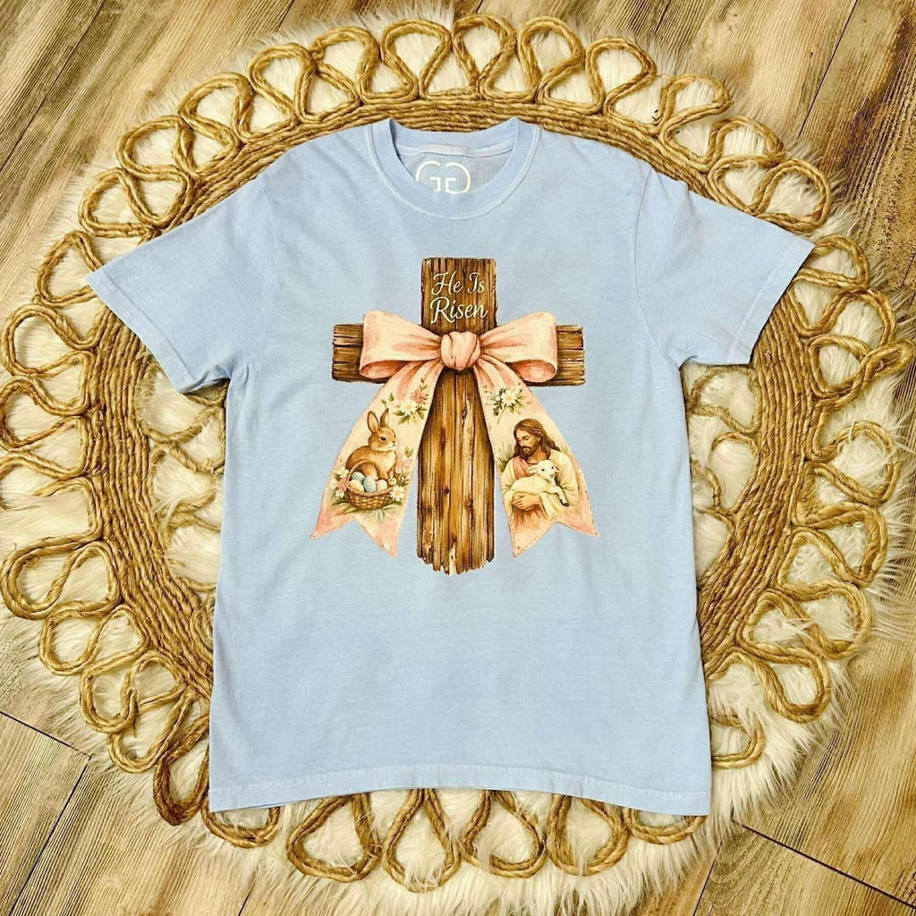 He Is Risen Blue Graphic Tee