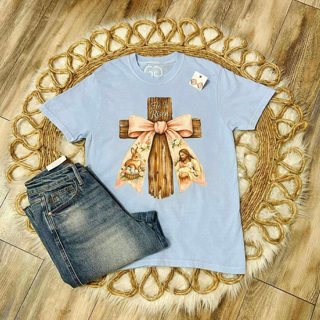 He Is Risen Blue Graphic Tee