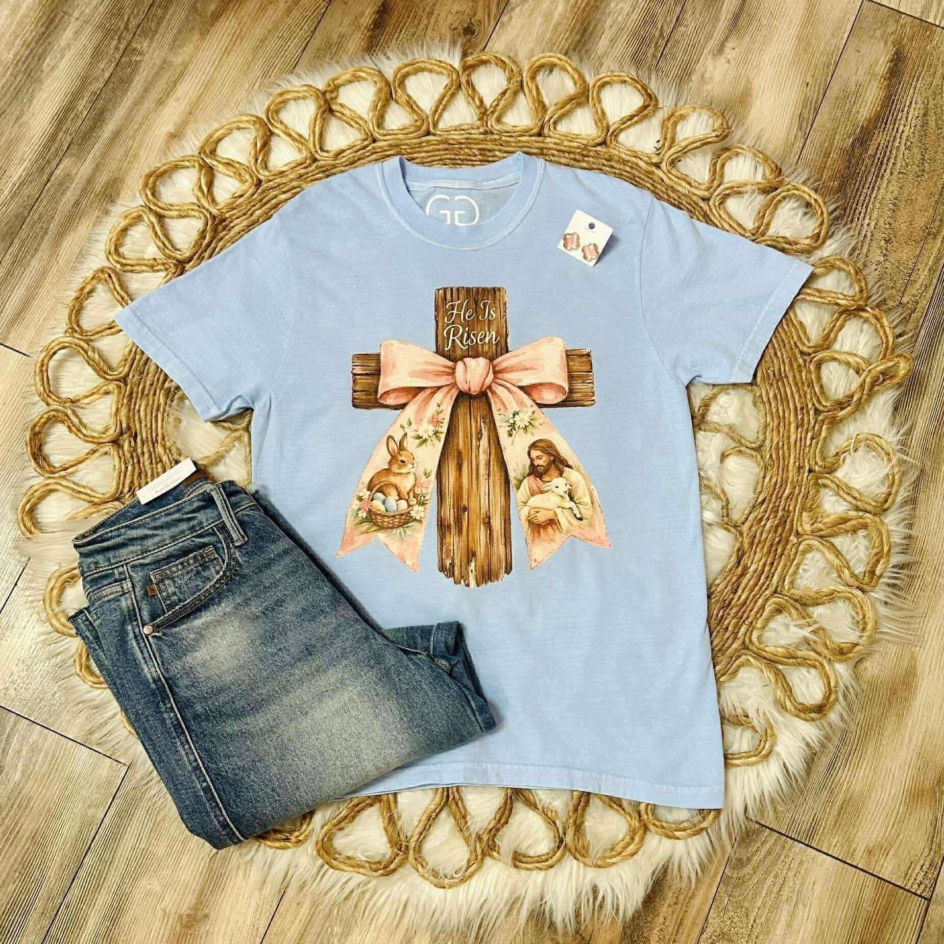 He Is Risen Blue Graphic Tee