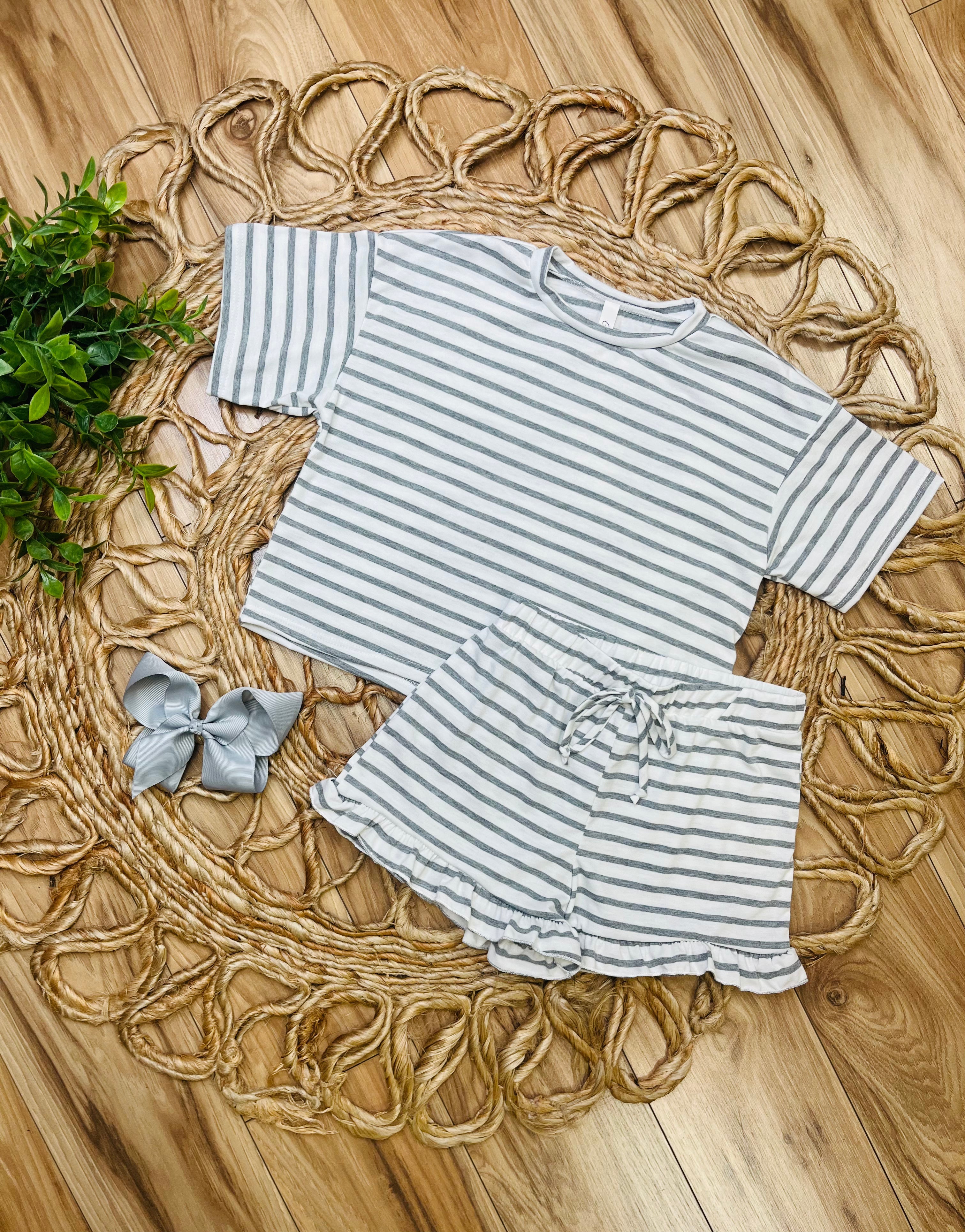 Heather Grey Striped Short Set by Good Girls Outfit