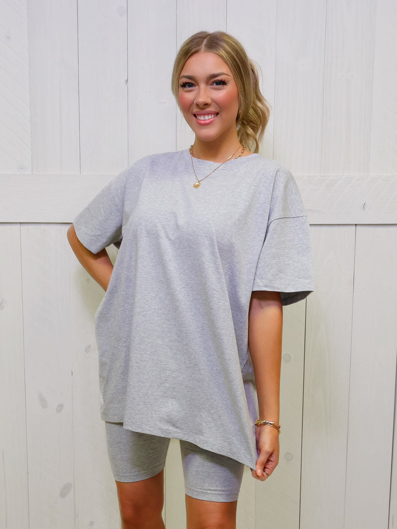 Heather Grey Zenana Biker Short Set