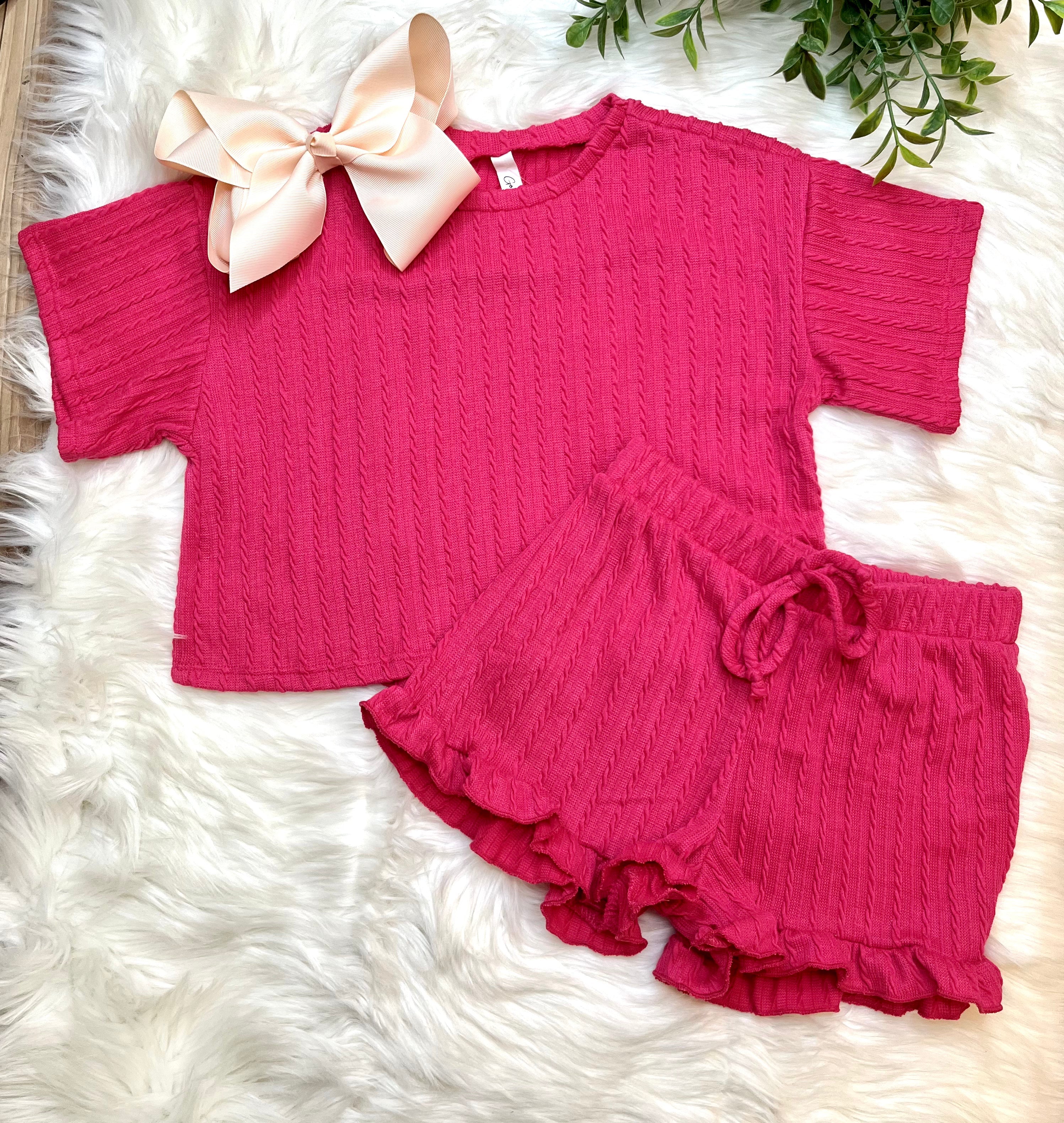 Hot pink ribbed ruffle set by good girls Outfit Tween