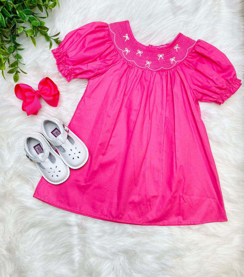 Hott Pink Bow print Smock Dress