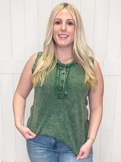 Zenana Green Acid Wash Sleeveless Top - Mini Mee Boutique