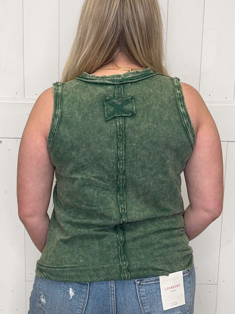 Zenana Green Acid Wash Sleeveless Top - Mini Mee Boutique