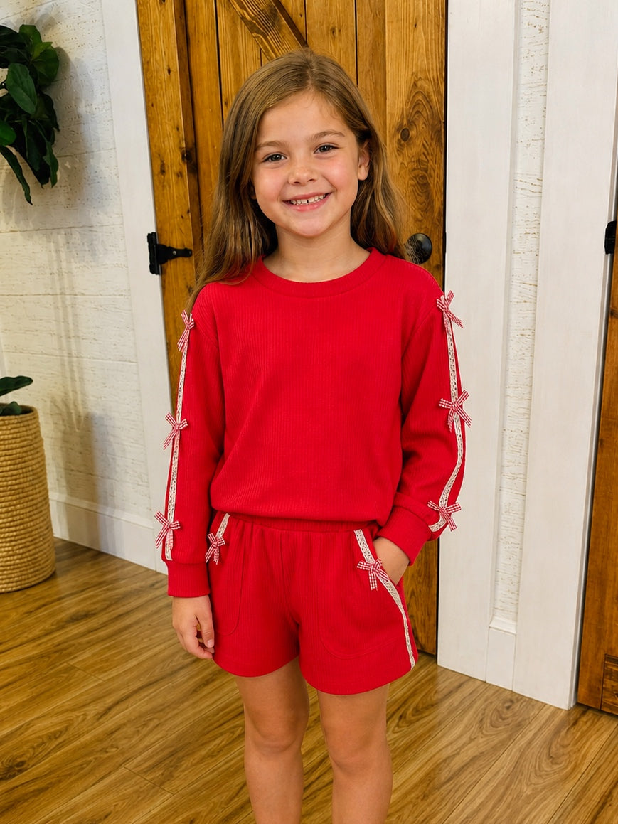 Girls Red Bow Trim Outfit