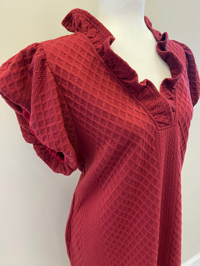 Entro Burgundy Textured Dress - Mini Mee Boutique