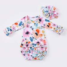 Floral Baby Gown and Headband - Mini Mee Boutique