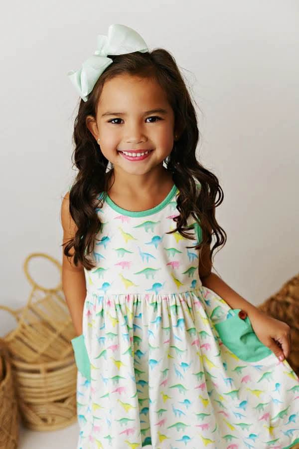 Girl’s swoon baby Dino dress - Mini Mee Boutique