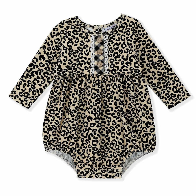 Girl’s serendipity cheetah bubble romper - Mini Mee Boutique