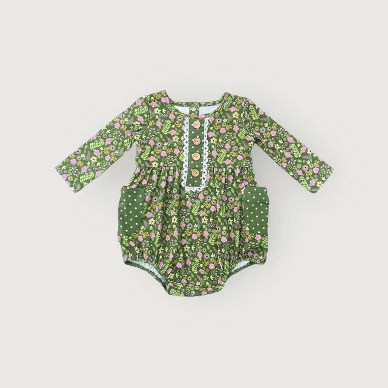 Girl’s swoon baby green floral bubble romper