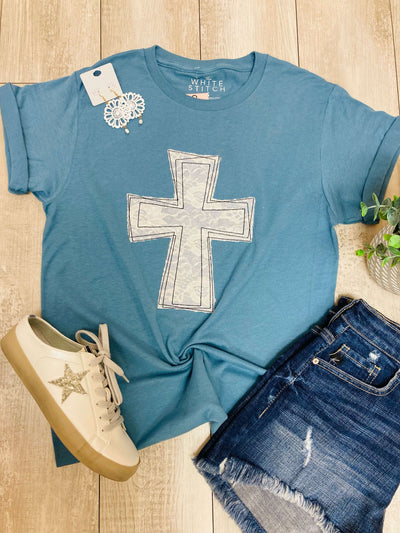 Women’s the white stitch Blue Cross Tee