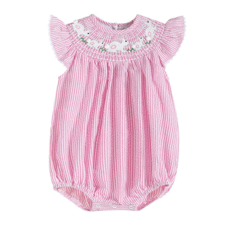 Pink Smocked Bunny Romper - Lil’ Cactus Brand - Mini Mee Boutique