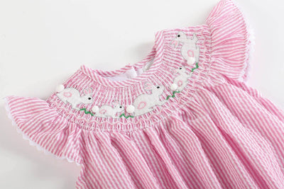 Pink Smocked Bunny Romper - Lil’ Cactus Brand - Mini Mee Boutique