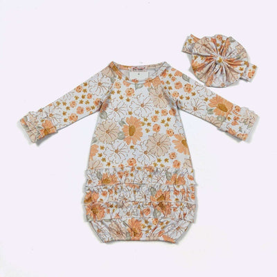 Floral Baby Gown with Matching Headband - Mini Mee Boutique