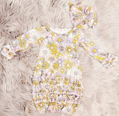 Floral Baby Gown with Matching Headband - Mini Mee Boutique