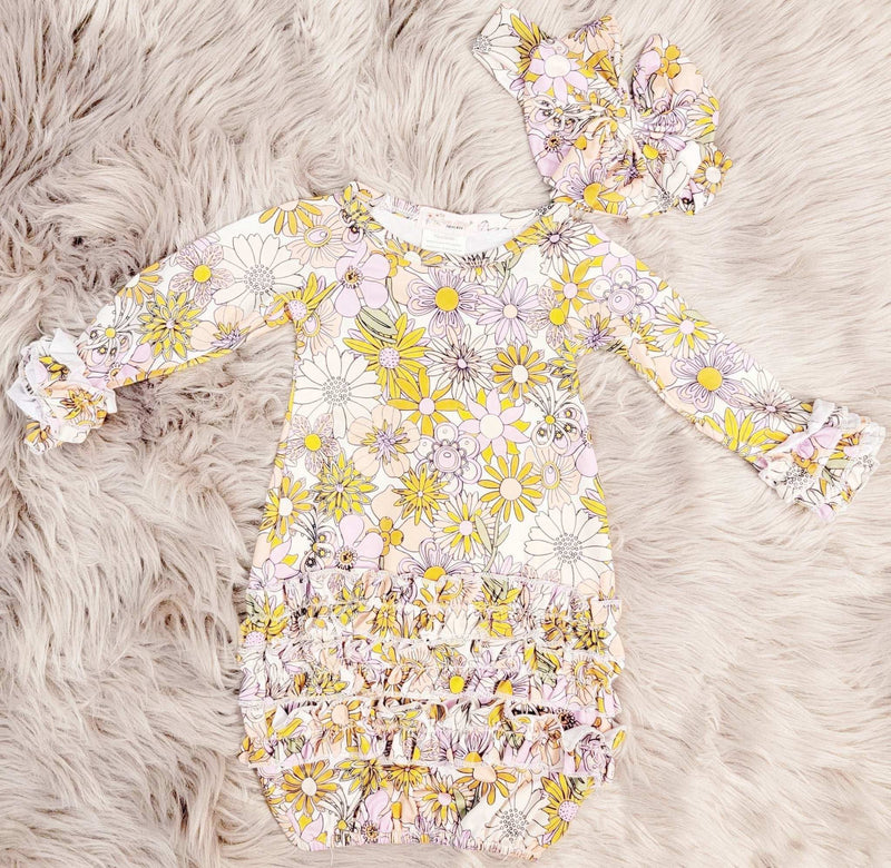 Floral Baby Gown with Matching Headband - Mini Mee Boutique