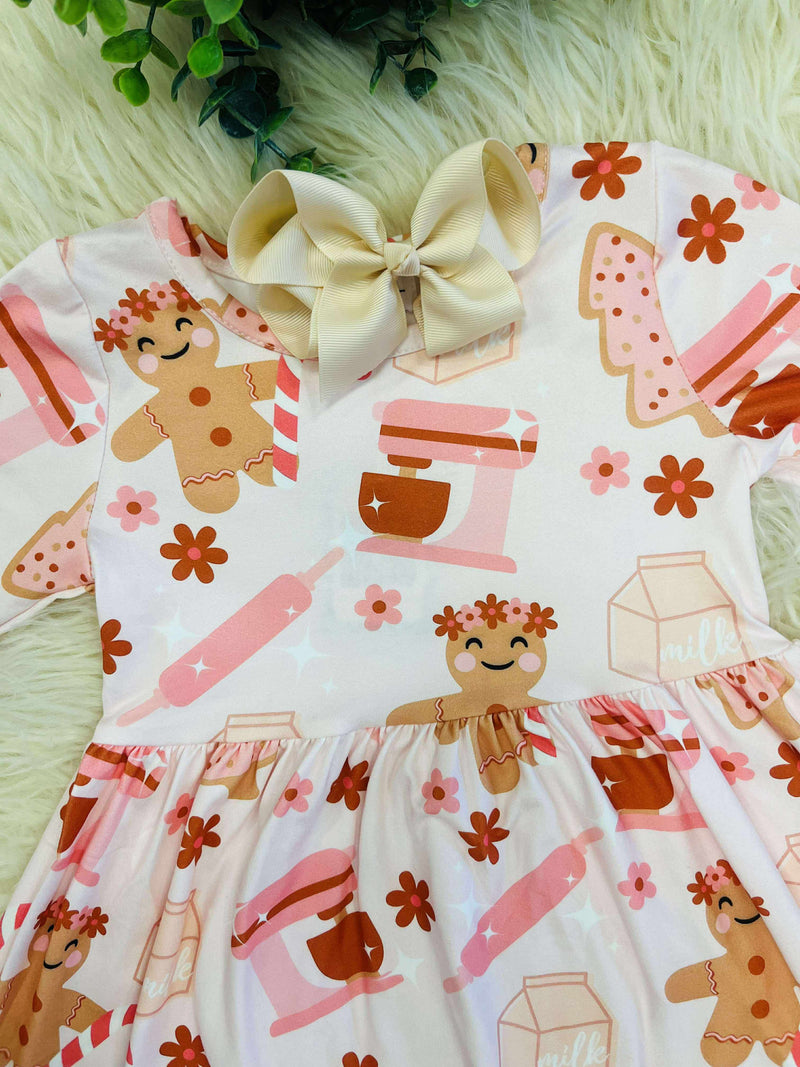 Girls Gingerbread Baker Print Dress