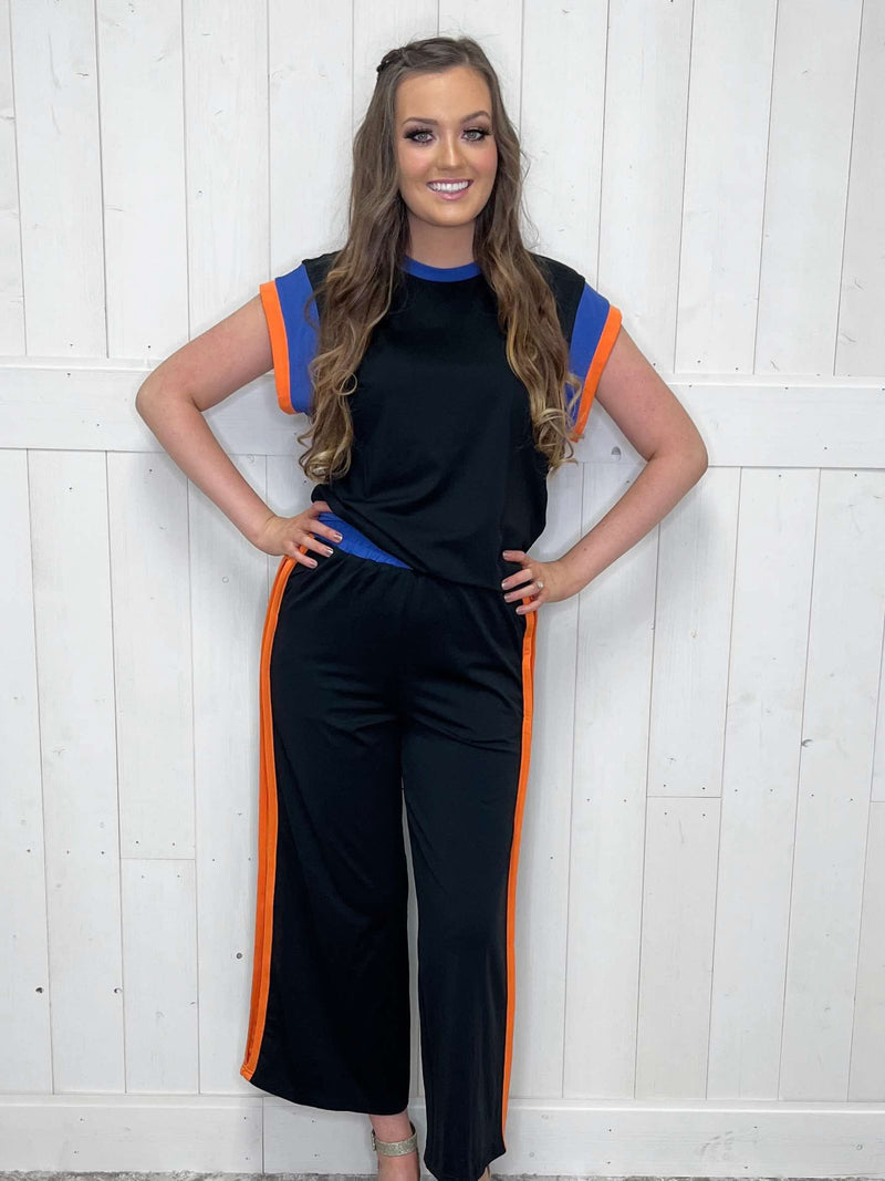 Evermee two piece black blue and orange set - Mini Mee Boutique