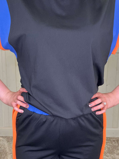 Evermee two piece black blue and orange set - Mini Mee Boutique
