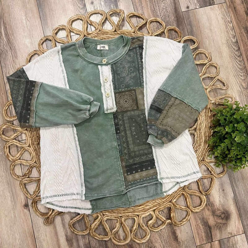 J Her Olive Mixed Patchwork Pant Set