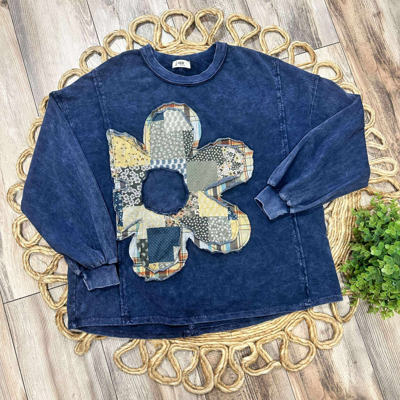 J Her Navy Daisy Patchwork Pant Set