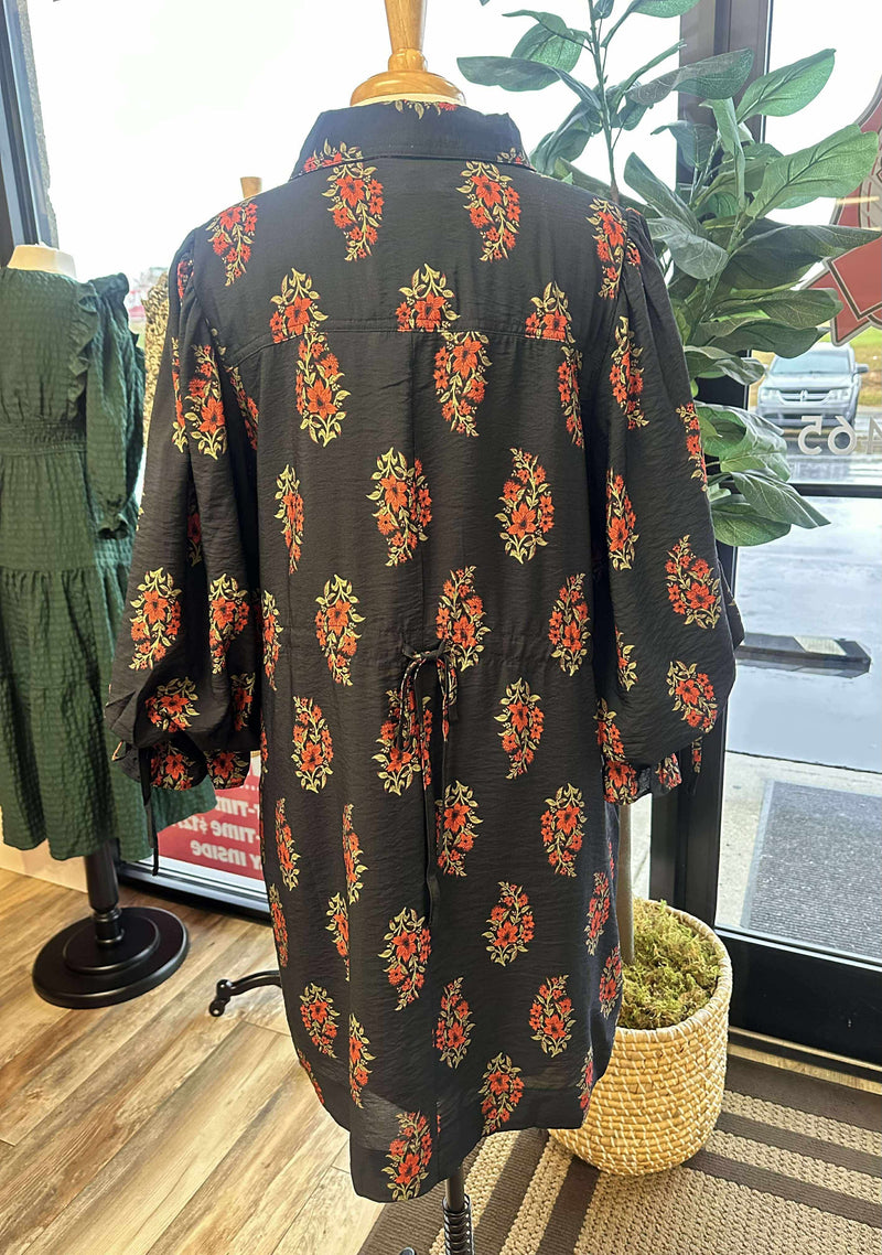 Women’s Black Floral Collared Dress
