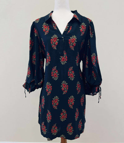 Women’s Black Floral Collared Dress