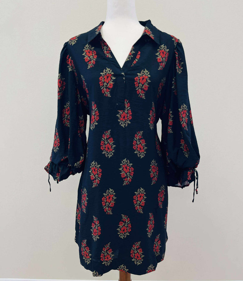 Women’s Black Floral Collared Dress