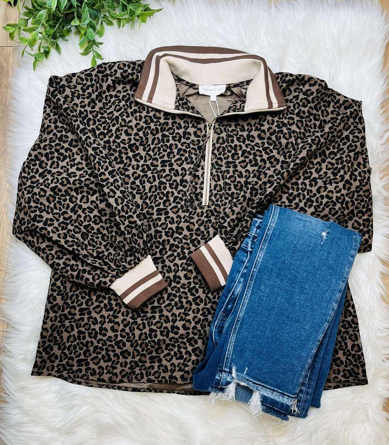 Women’s Mocha Suede Cheetah Pullover Top